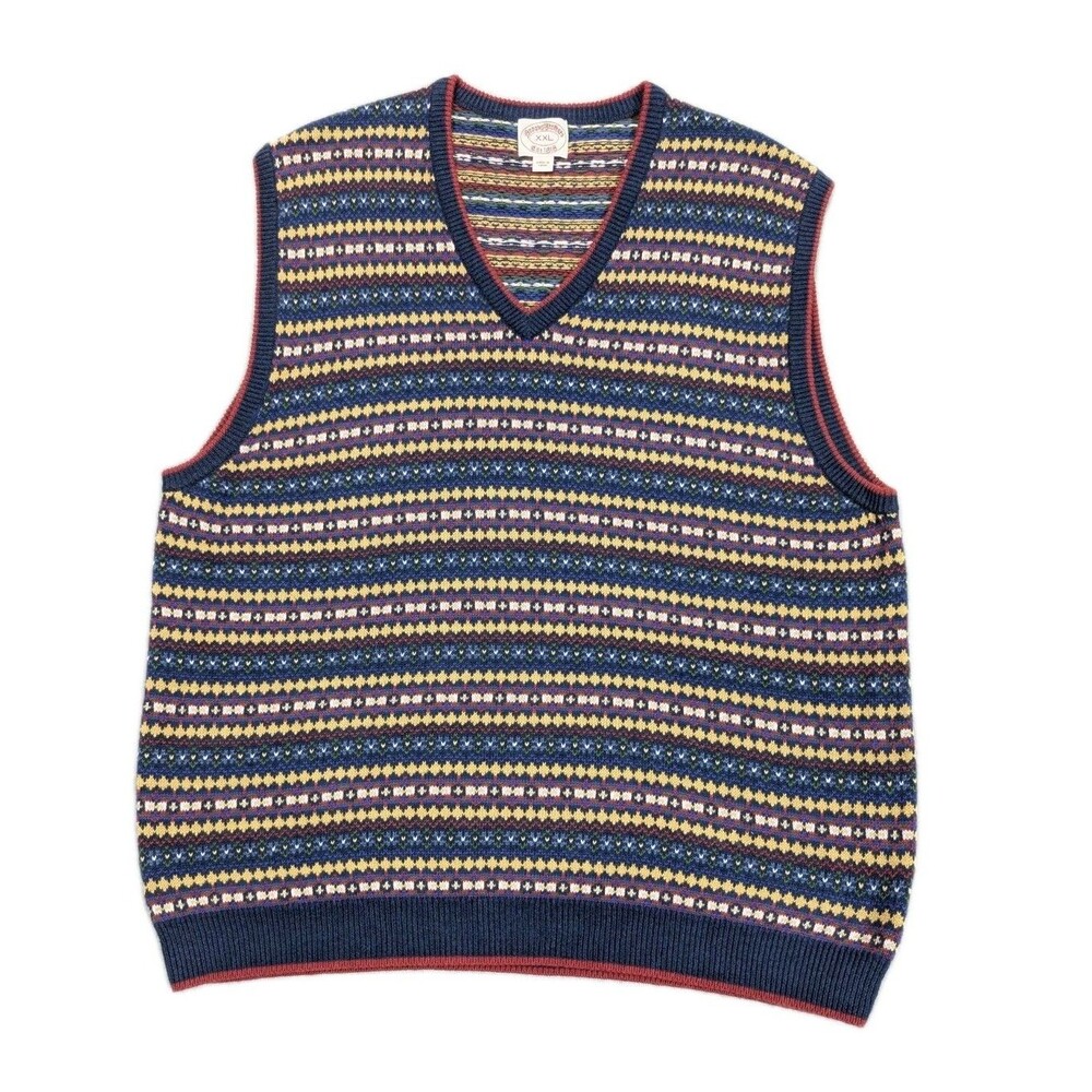 Brooks Brothers Fair Isle V-Neck Sweater Vest Men's XXL Cotton / Merino Blend